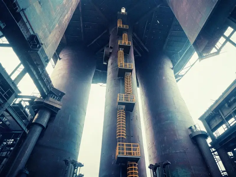 Substation cat ladder installed on heavy power plant steelwork