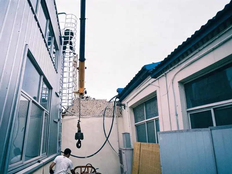 Caged cat access ladder installed at an industrial plant